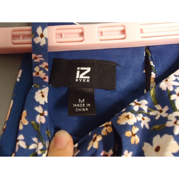 iZ Byer Ruffled Tank Summer Dress Blue Floral Sleeveless Casual Size Medium - Picture 3 of 8